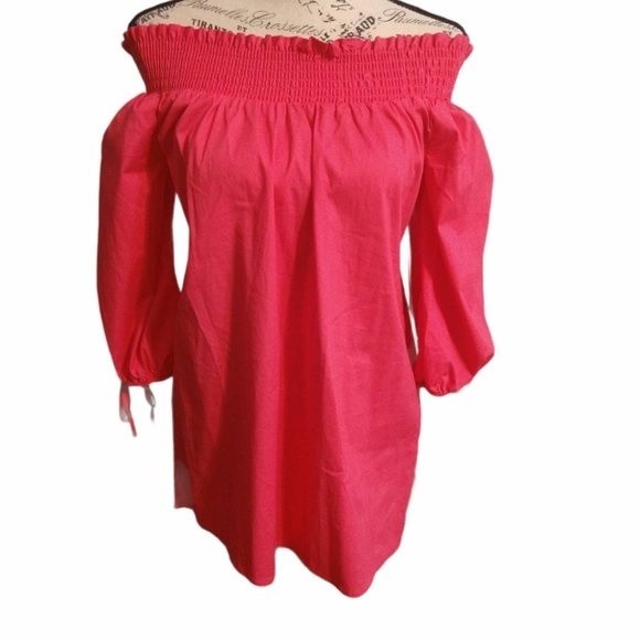 Melissa Paige Off The Shoulder Tunic top Sm Pink Boho Cottage Core Beachy Nwt - Picture 1 of 8
